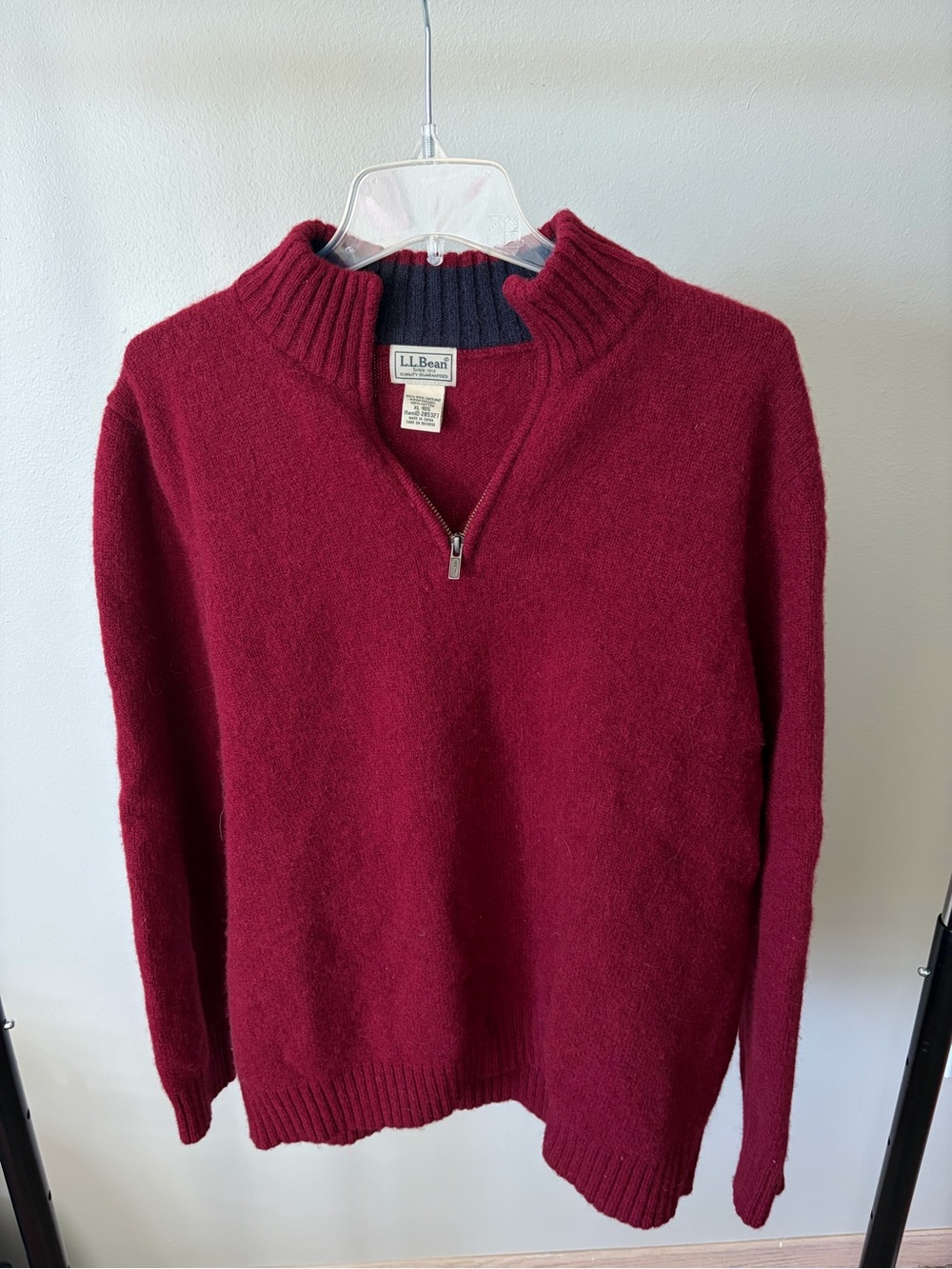 L.L. Bean Men's Half-Zip Sweater - Burgundy 100% Wool Fisherman
